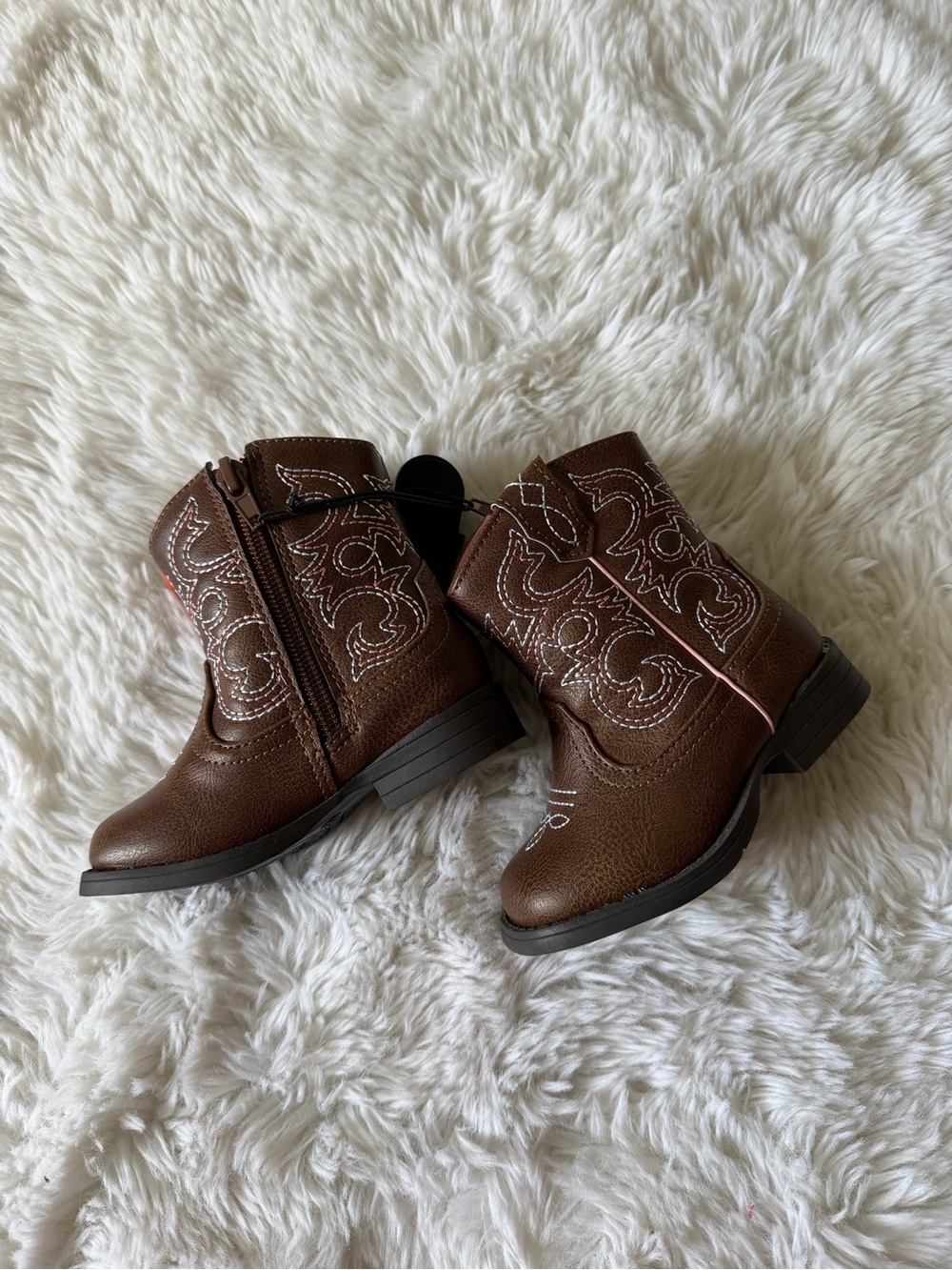 wonder nation Brown Toddler Western Ankle Boots with White Stitching
